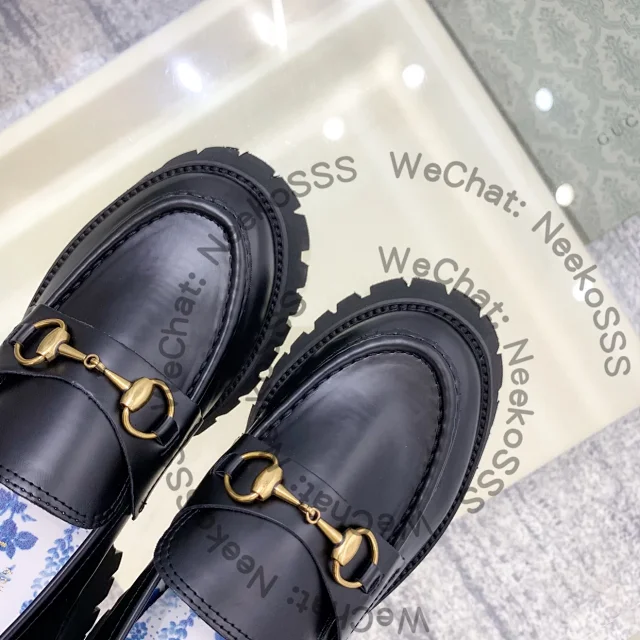 Unbranded Casual Shoes Black platform loafers with gold horsebit hardware product detail image 13