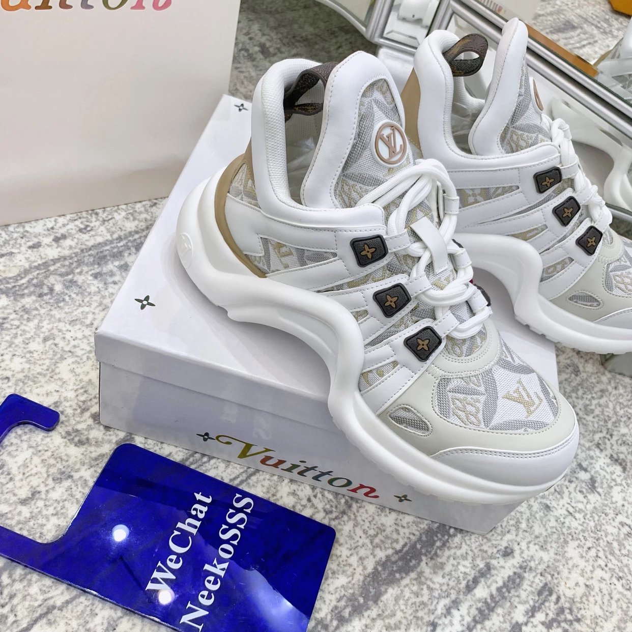 Louis Vuitton Archlight Monogram Mesh White Sneakers Chunky Sneakers - 24