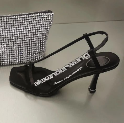 Alexander Wang High Heels Square-Toe Crystal Logo Slingback Stiletto Sandals image 6