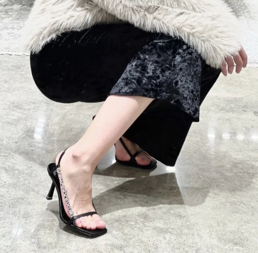 Alexander Wang High Heels Square-Toe Crystal Logo Slingback Stiletto Sandals image 5