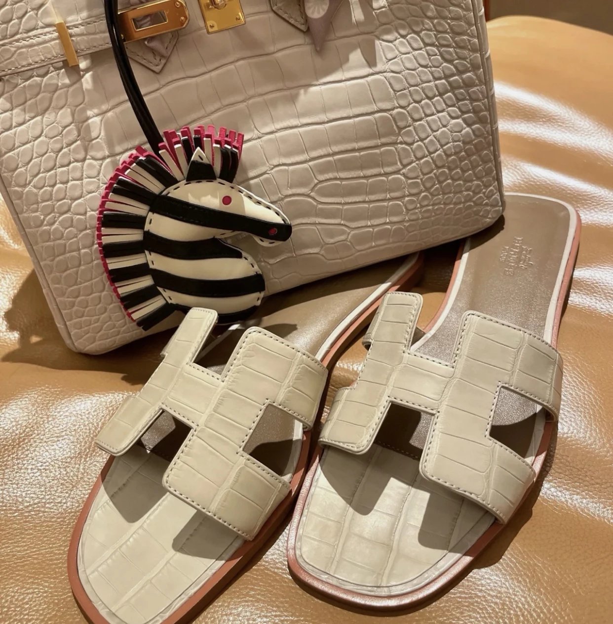 Hermès Sandals Oran H-cutout crocodile-embossed flat image 1