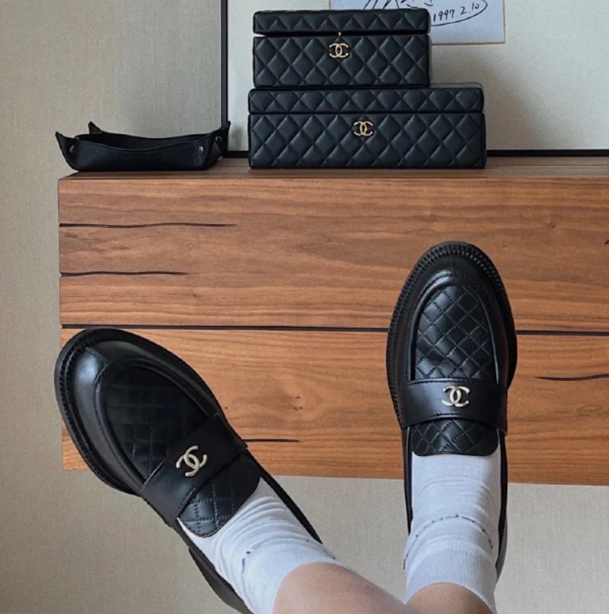 CHANEL Leather Shoes Quilted CC Logo Loafers image 2