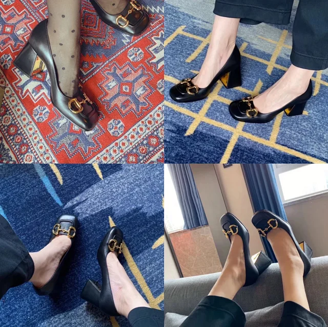 Gucci High Heels Horsebit square-toe block-heel pumps product detail image 10
