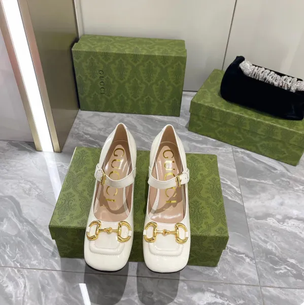 Gucci Horsebit Mary Jane Pumps White Patent Leather Heels - 1