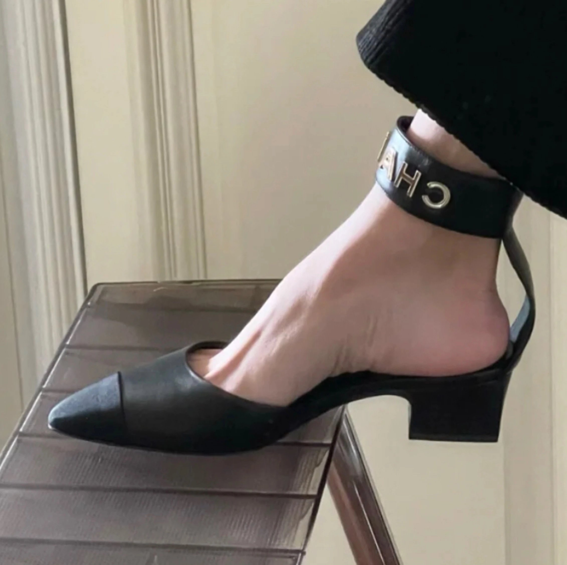 Chanel High Heels Pointed-toe ankle-strap block-heel slingbacks image 4