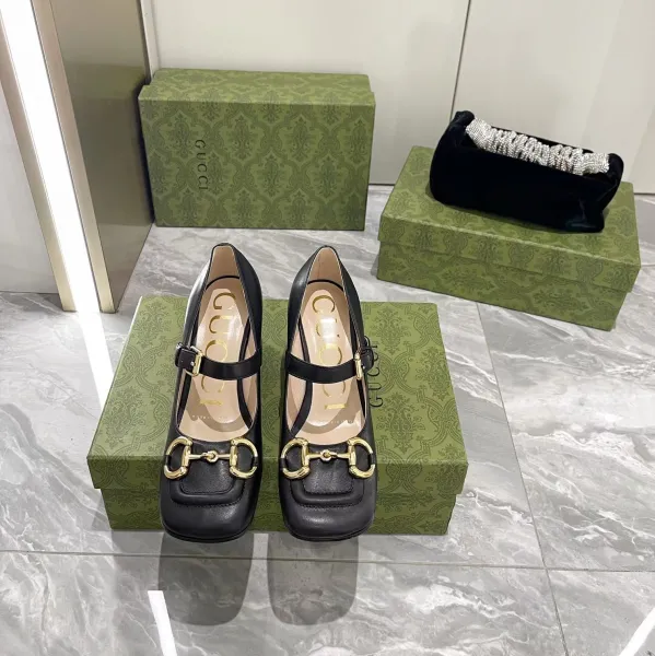 Gucci Horsebit Mary Jane Block Heel Black Leather Shoes - 1