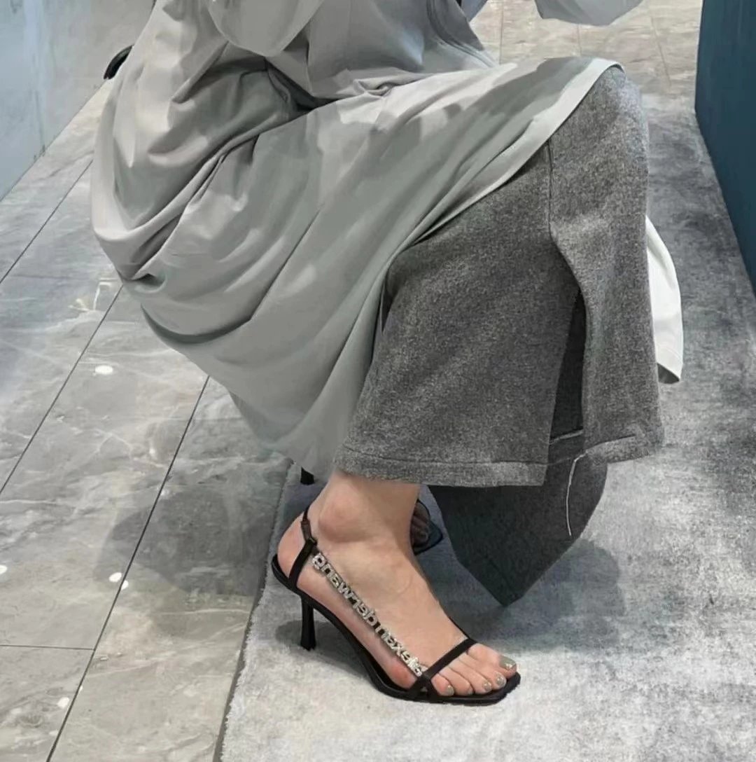 Alexander Wang High Heels Square-Toe Crystal Logo Slingback Stiletto Sandals image 2