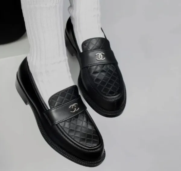 Chanel Quilted Loafers Black Leather Shoes - 1