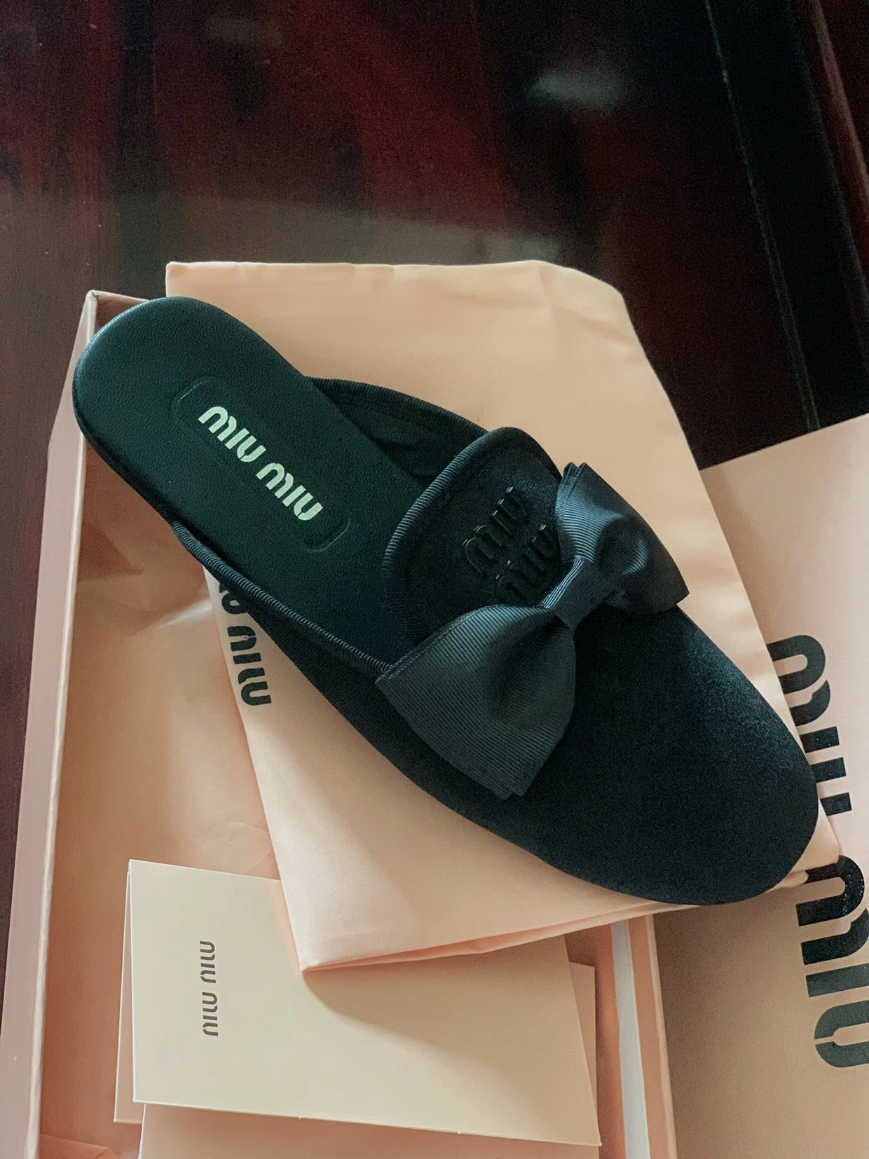 Miu Miu Logo-Embroidered Velvet Slippers Black - 22