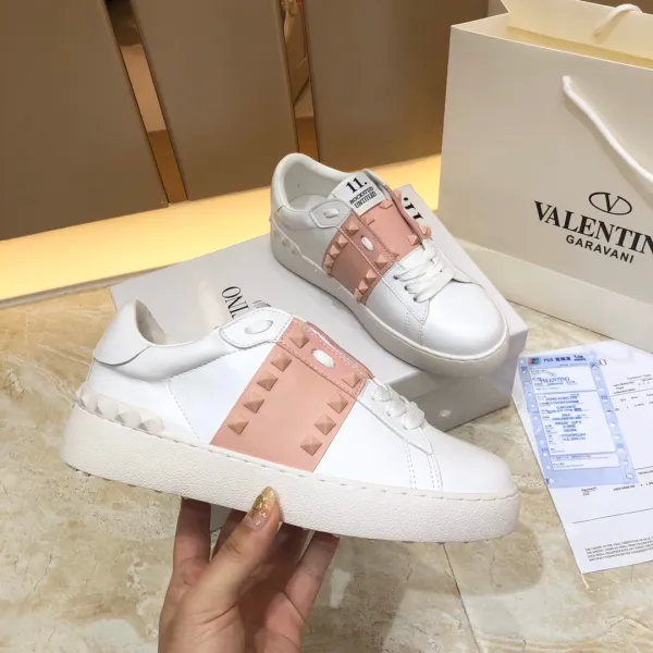 Valentino Rockstud Untitled White and Pink Leather Sneakers - 1