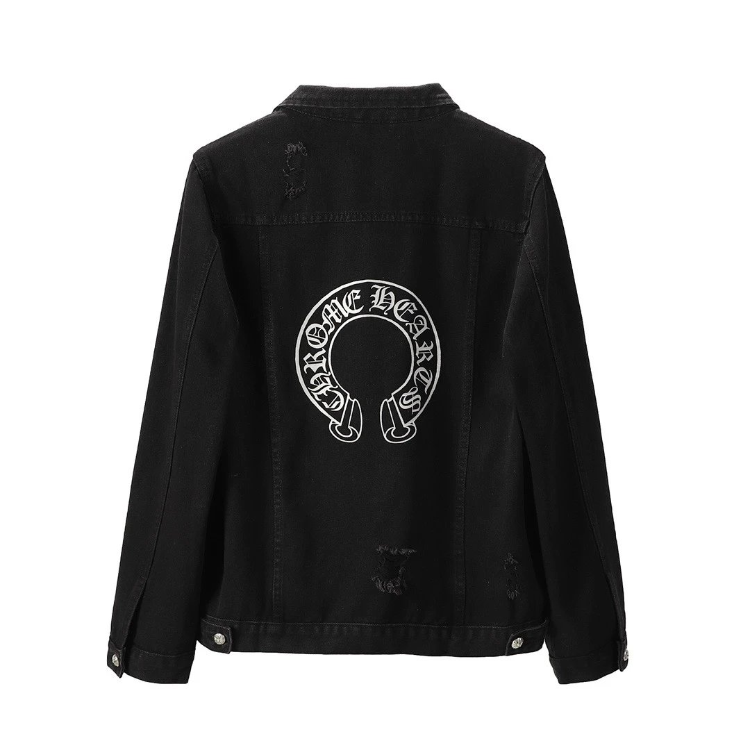 Chrome Hearts 克罗心2020秋季新款马蹄印花反光logo水洗破洞梵文牛仔夹克外套