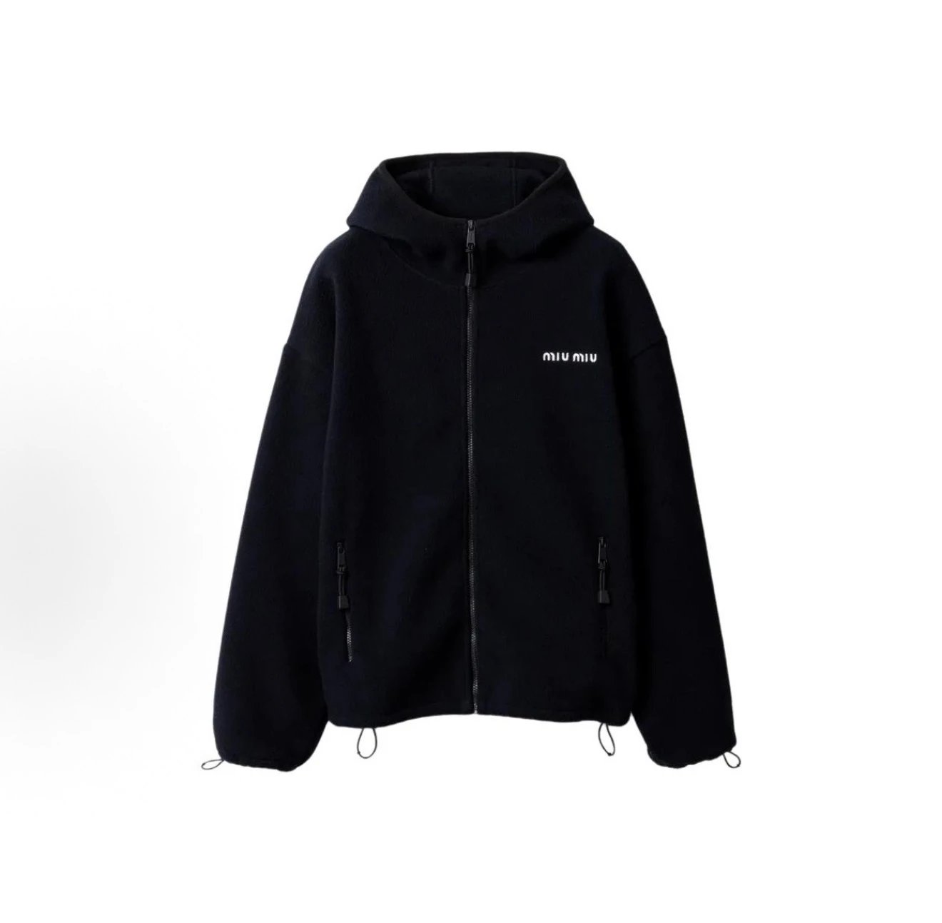 718 FW25 M Series Fleece Hooded Zip-Up Embroidered Drawstring Sweatshirt Navy Blue