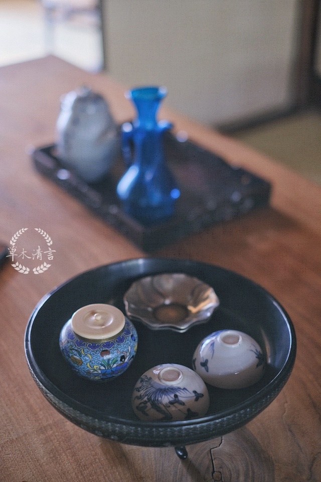日本江户时代古伊万里染付鹤纹茶盏5客（共箱）