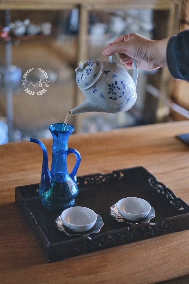 日本江户时代古伊万里染付鹤纹茶盏5客（共箱）