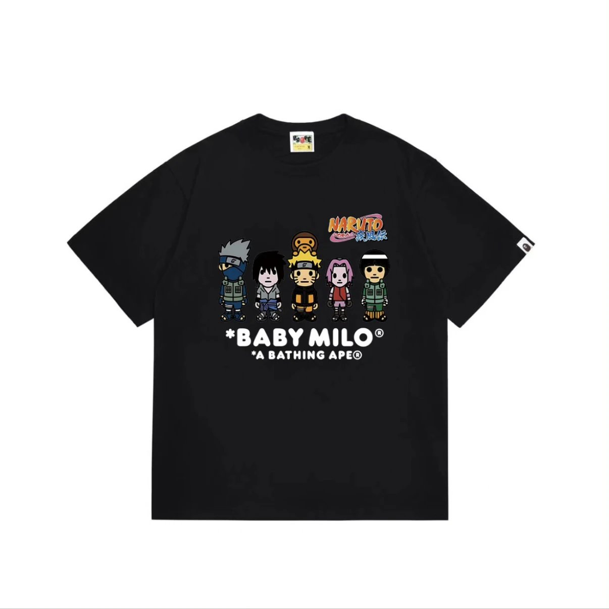 Japanese Harajuku Trendy Brand Naruto Anime Cartoon Naruto Joint APE Ape Head MILO Short Sleeve Naruto Sasuke Kakashi Trendy Casual T-shirt