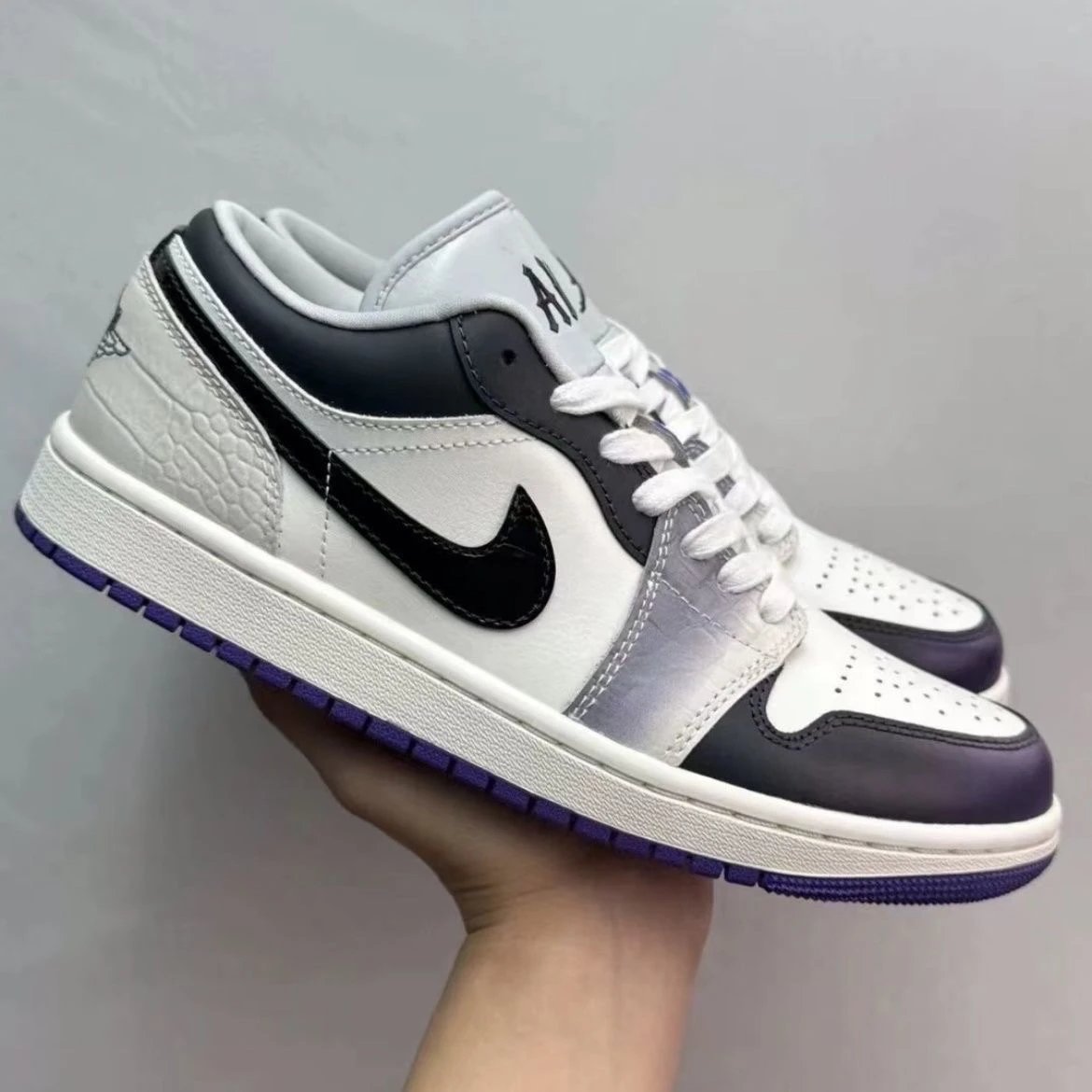 Jordan 1 Low White Purple Croc Gradient