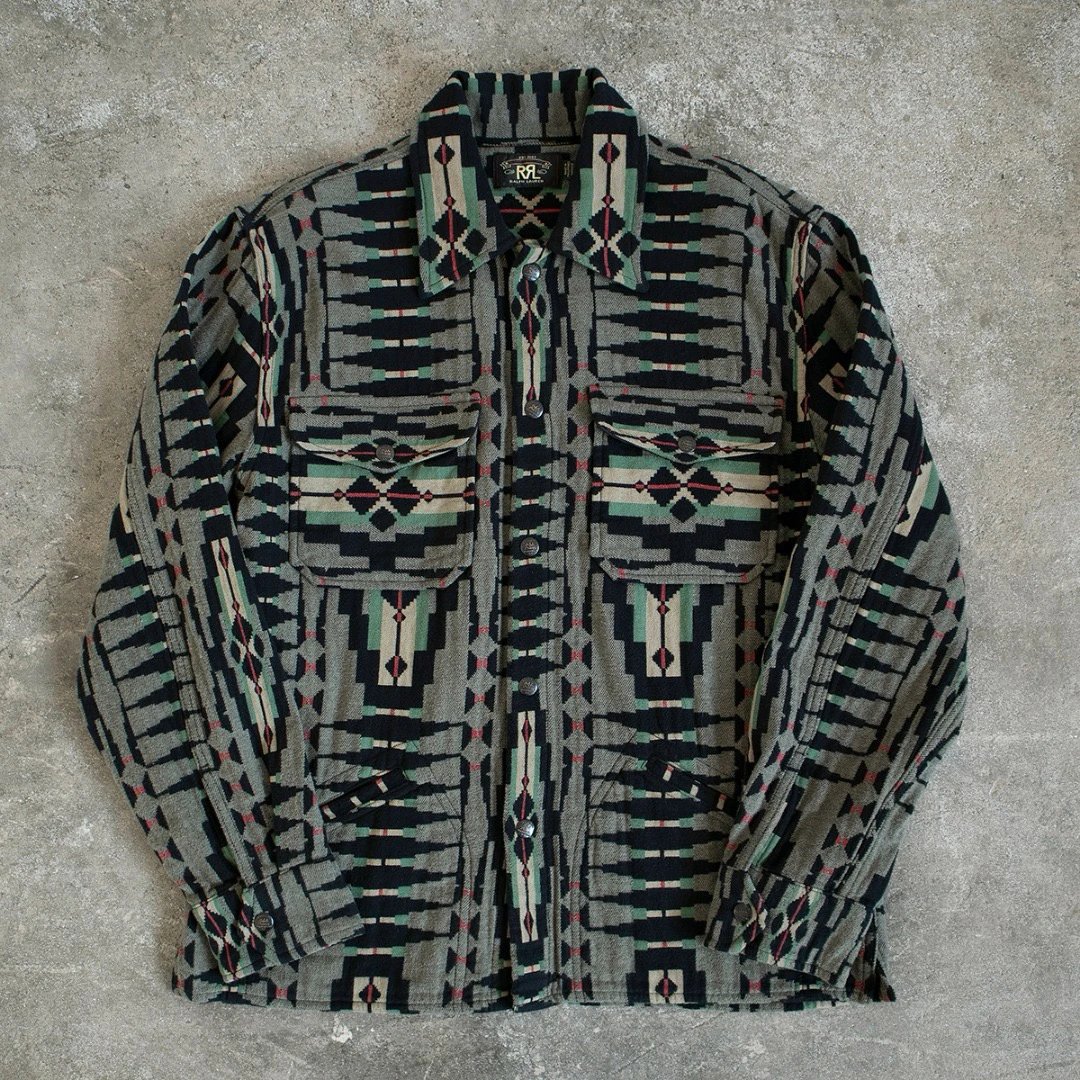RRL Jacquard Shirt Special Wash Jacquard Twill Cotton Navajo Pattern Western Shirt Jacket