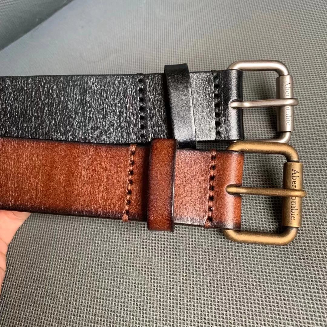 AF Deer Classic Smooth Belt, Roller Needle Buckle, Head Layer Leather Belt and Strap