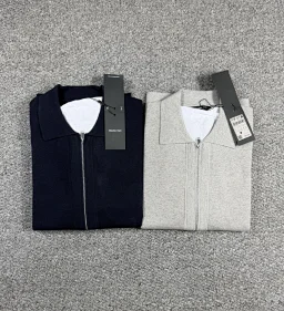 thumbnail for 25MD two-tone men's cotton wool blend lapel zip knit cardigan