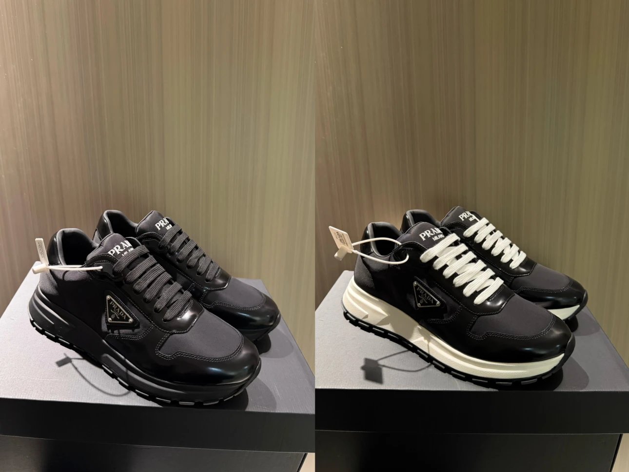 PD Casual Board Shoes Leather and Nylon Blend, Solid Black and Black/White, Two Colors