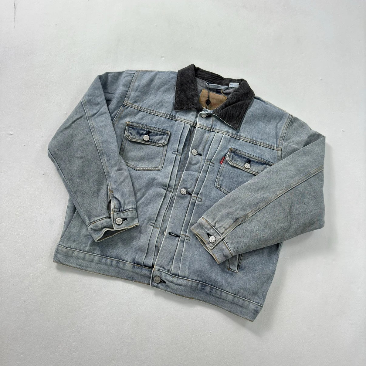 150th anniversary relief double-sided denim jacket jacket, heavy-duty water washing and aging process