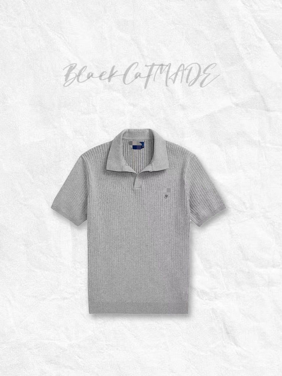 In Stock / Self-owned Little Horse Fine Ribbed Stripe Jacquard Polo Short Sleeve / Dual Collar Seamless Switch