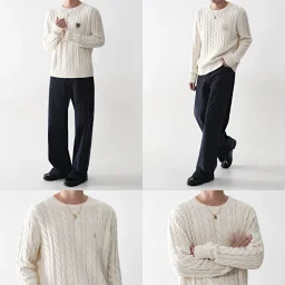 thumbnail for Multiple restock versions: Pony crew neck cable print base, can be worn as an inner layer in cold weather. Add to your cart and you'll never miss out