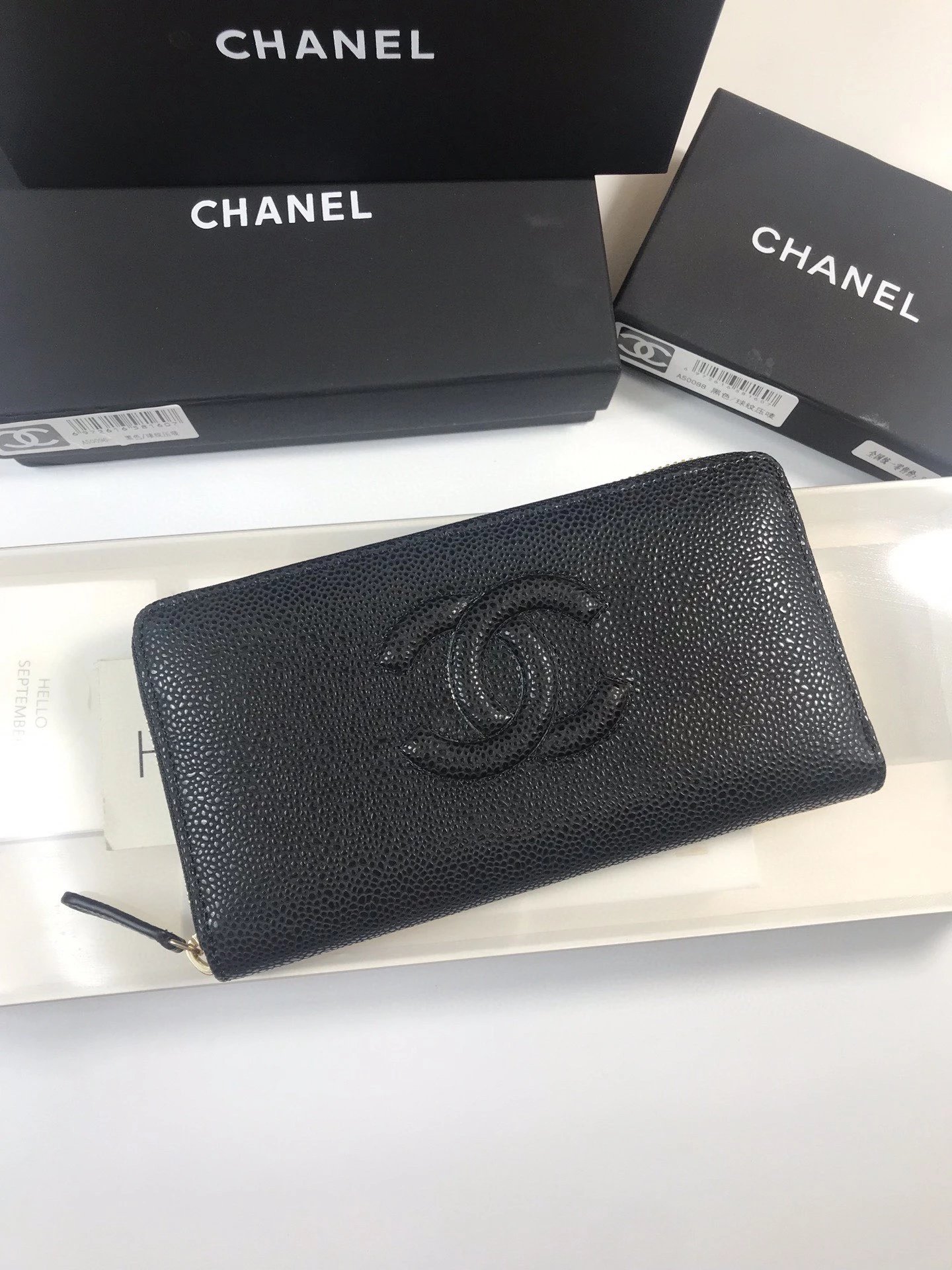 Chanel Boutique Edition Caviar Leather Long Wallet - Full Leather Interior & Exterior, Chanel Grained Calfskin Long Zip Wallet