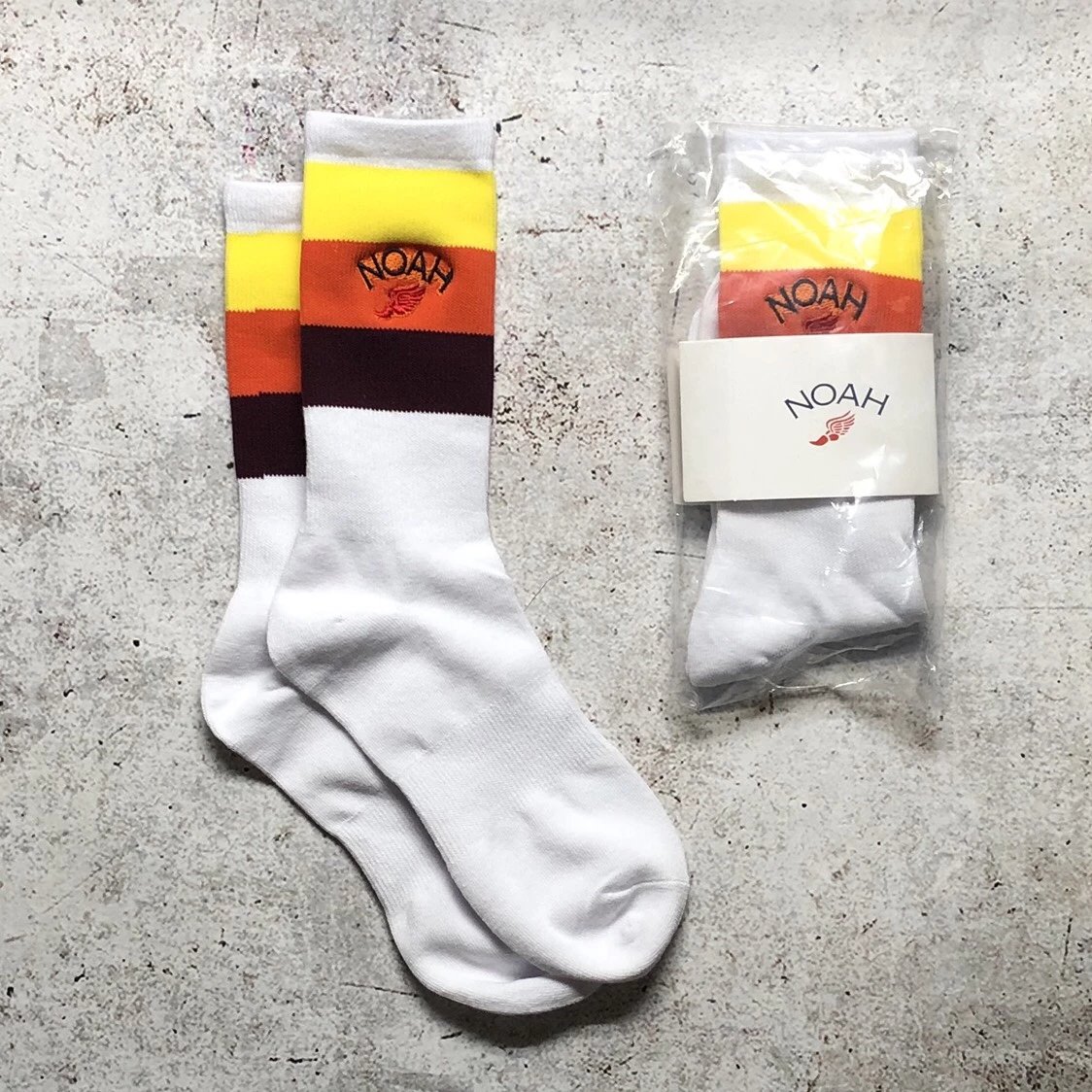 NOAH Stripe Logo Socks White / Yellow / Orange / Burgundy Socks - 4