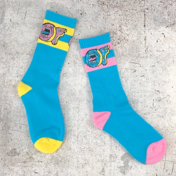 Design Odd Future Socks Black Teal Yellow Crew Socks - 5