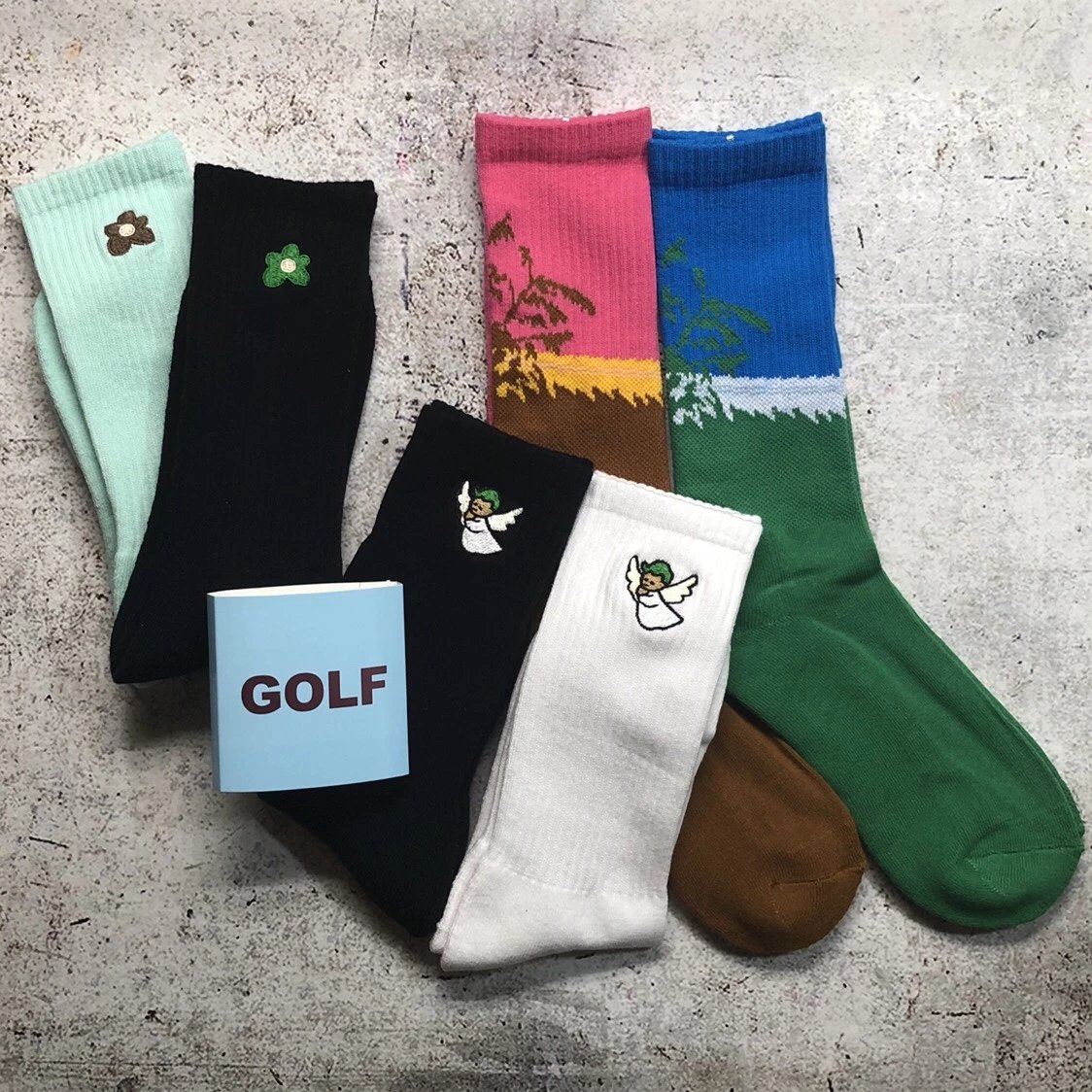 Design Angel Embroidered Black Crew Socks - 2