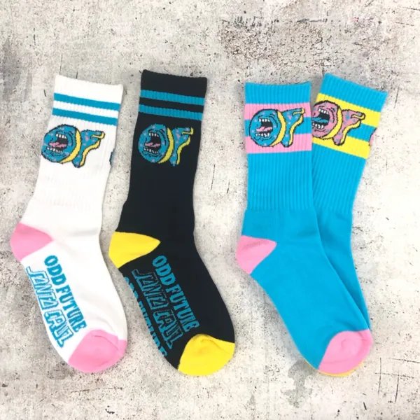 Design Odd Future Socks Black Teal Yellow Crew Socks - 3