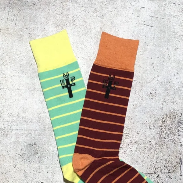 Design Striped Cross Logo Socks in Burgundy and Orange - 4
