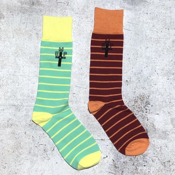 Design Striped Cross Logo Socks in Burgundy and Orange - 3