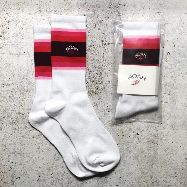 NOAH Stripe Logo Socks White / Yellow / Orange / Burgundy Socks - 8