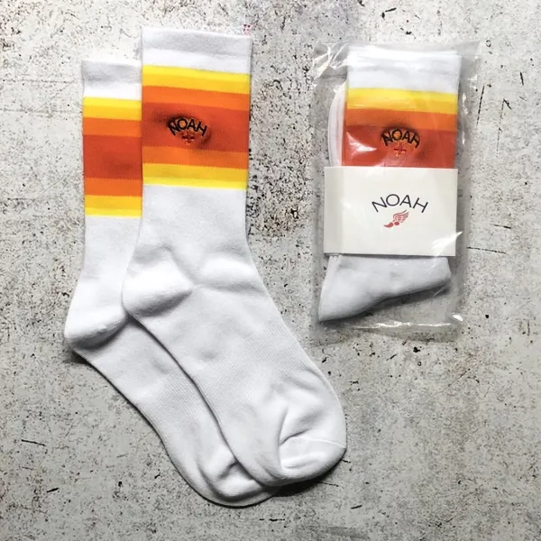 NOAH Stripe Logo Socks White / Yellow / Orange / Burgundy Socks - 7