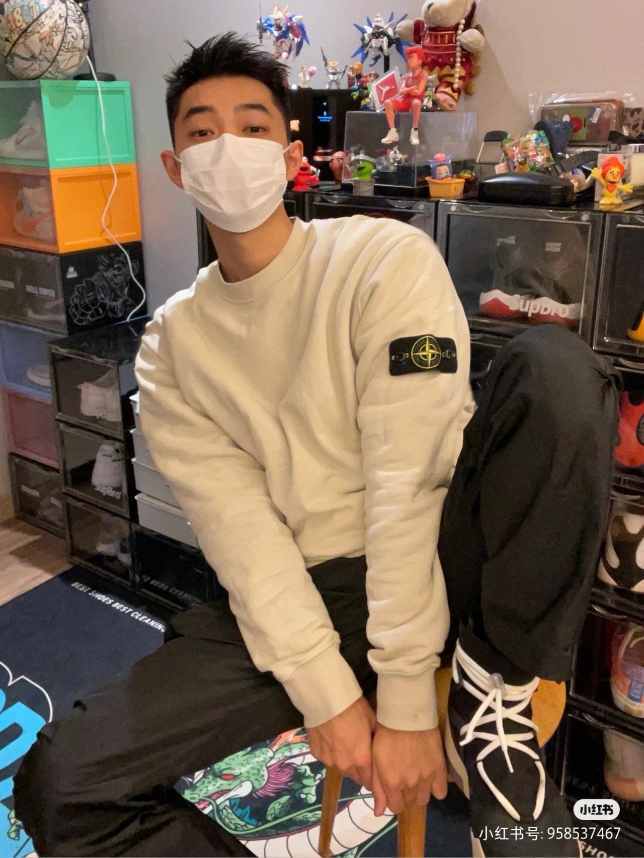 New benefits 🉐Stone Island/Stone Island FW24 Classic Badge Inside Padded Thickened Silver Fox Fleece Crew Neck Sweatshirt Couples
