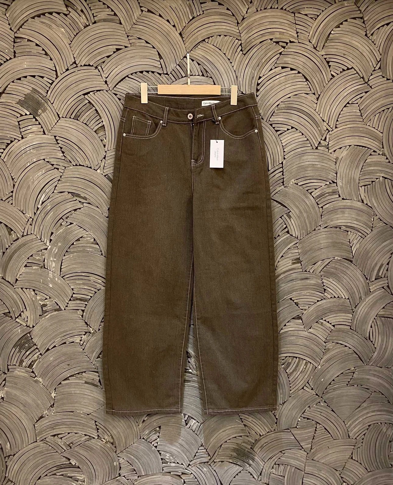 New Calvin Klein CK Embroidered High Quality Mocha Vintage Loose Cowboy Pants for Couples
