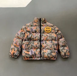 thumbnail for 版本Drew House 比伯同款天堂鸟笑脸满印重磅加厚羽绒棉棉服外套 情侣款（附赠原版硅胶钥匙扣）