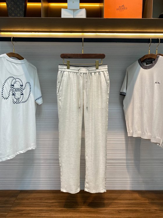 CD 26SS spring/summer new beige lightweight linen blended drawstring casual pants, men's fashionable contrasting color trim design retro old money style straight leg casual pants! Trading company channels are sparse, synchronized with official website sales