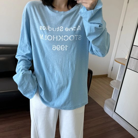 ACN 26新款女士印花长袖T恤.巨显白巨亮眼的蓝色这个强烈推荐!纯棉面料!深深种草依旧宽松版型