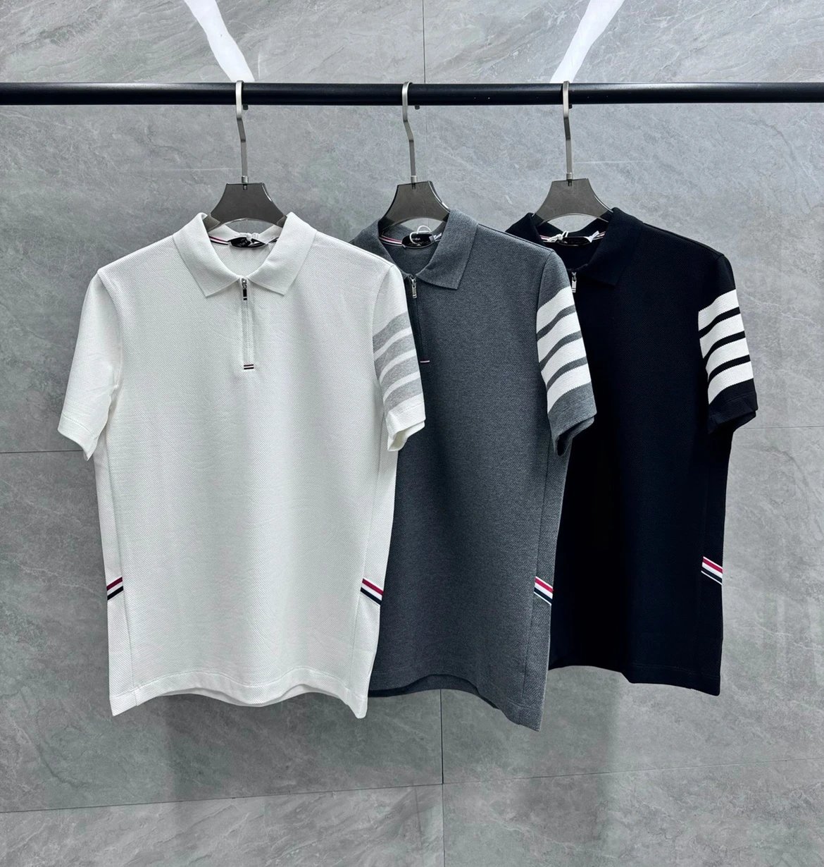 T Home High end Fashion Aesthetics Half zipper Men's Fashion Casual Short Sleeve Spandex Long staple Cotton Spandex Blended Sleeve Arm Four bar Polo Shirt Fabric Selection Spandex Long staple Cotton Blended Fabric
