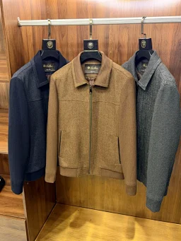 thumbnail for LP knitted sleeves are spliced with wool herringbone fabric to meet warm and light white duck down liner knitted jacket Down jacket The liner is filled with enough white duck down, the fluffiness is online, and the warmth is directly full