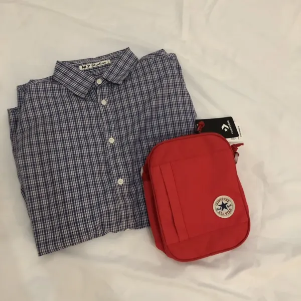 M.P Studios Checkered Shirt Navy Blue and White + Converse All Star Crossbody Bag Black - 8