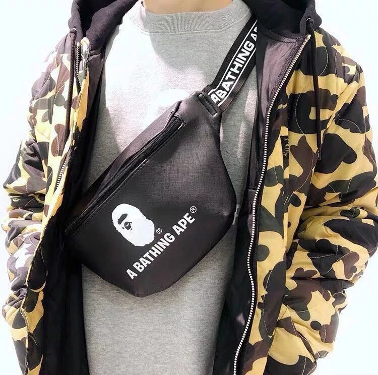 Bape A Bathing Ape 2019 Spring Waistcoat Chest Bag Spot Black Men's and Women's Waterproof pvc Japanese Tide Ape Head Carabiner Bags