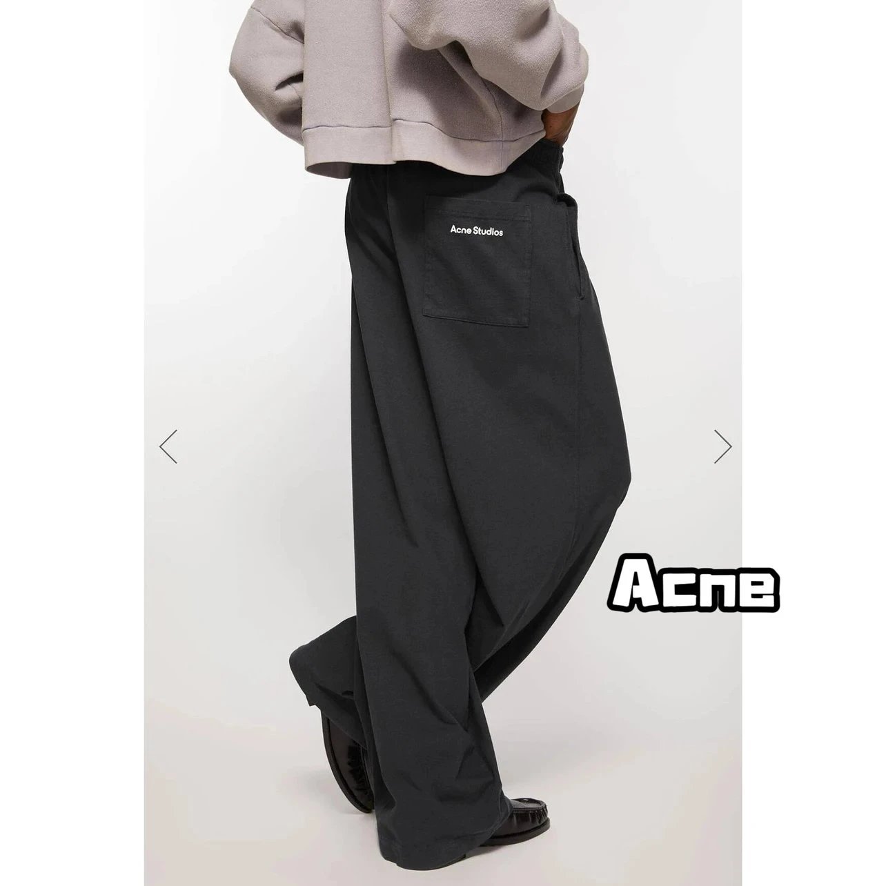 ｜Comfortable and casual Draped｜ Washed and worn Ac Home Pocket Logo Black Relaxed Straight Sweatpants for Men and Women B2