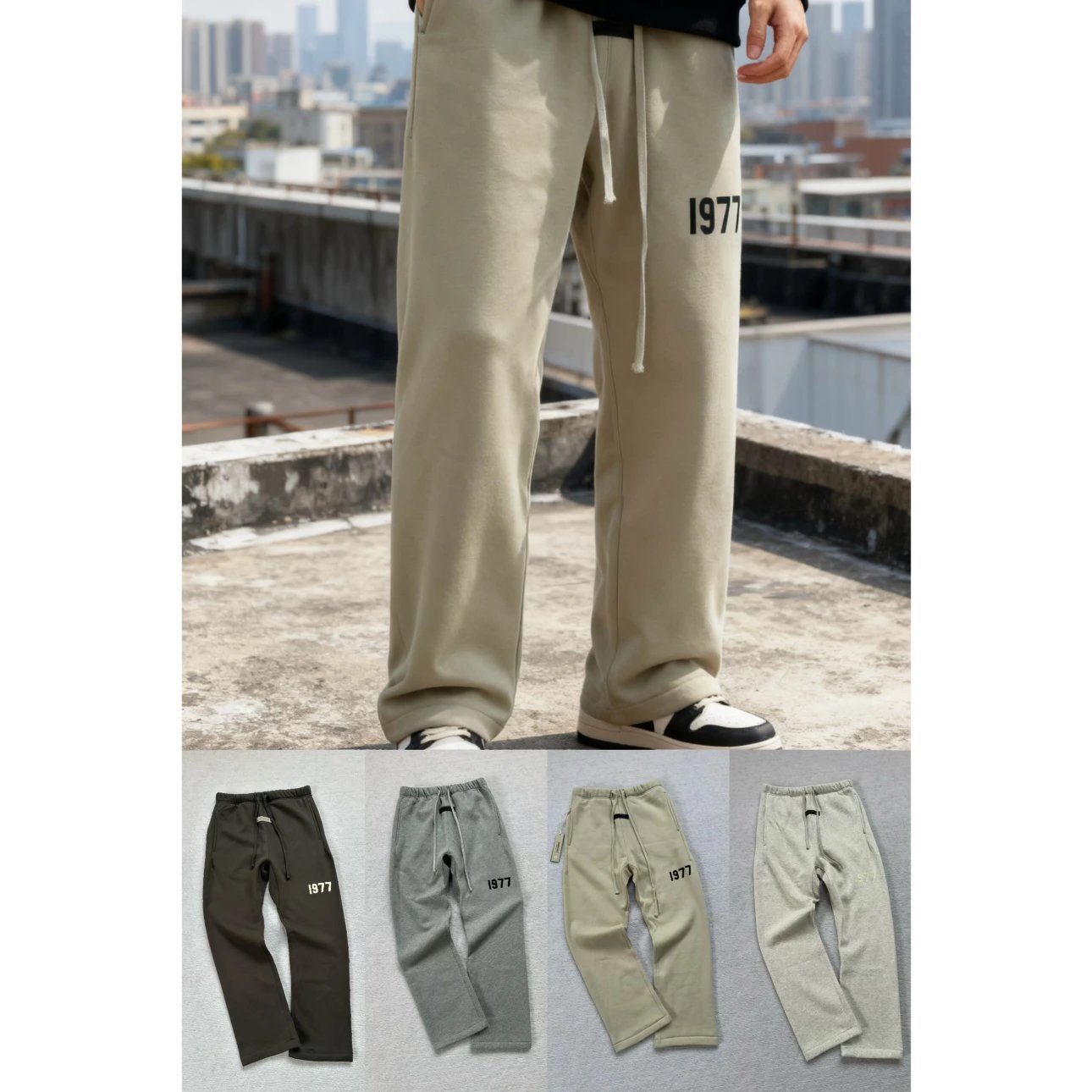｜Double 11 Early Bird Shopping 🛒 #Comfortable & Versatile｜Clearance Sale Fog Essentials Classic 1977 Flocked Numbers Straight Leg Sweatpants Unisex B8#