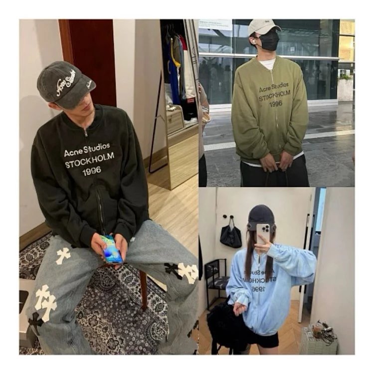 | The weather is just right🛒#520G Super Value Deal💰| Special Offer "Ac Dupe" 1996 Series Distressed Print Washed Faded Loose Baseball Collar French Terry Zip-Up Jacket Celebrity Style#Clearance