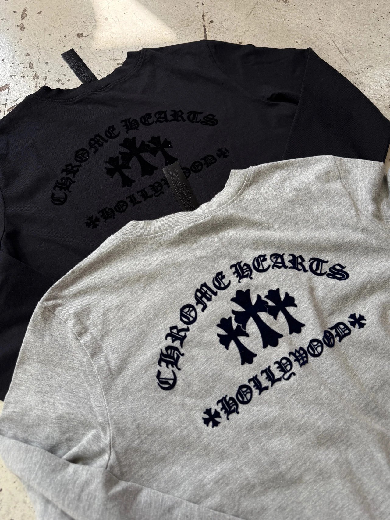 In Stock Satan Made CH Chrome Hearts Thirty Crosses Front & Back Flock Printed Long Sleeve Base T-Shirt Fitted Standard Fit