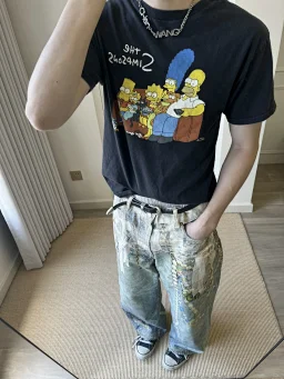 thumbnail for [Spot Second Delivery] Acn Studio Lace 3D Digital Print Jeans 1981 Baggy Fit Loose Vintage Jeans